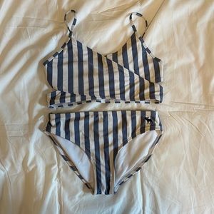 Blue and White Stripe Abercrombie Kids Two Piece Swim